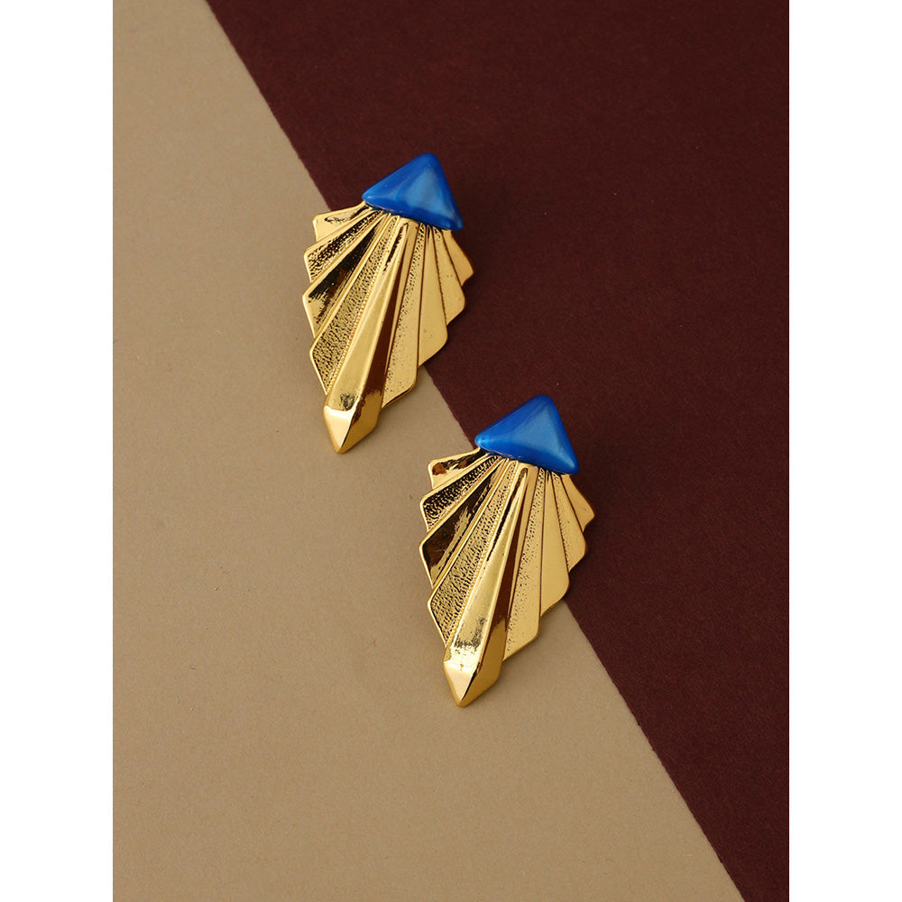 Shaze Gold Rhodium-Plated American Diamond Golden Rays Drop & Dangle Earrings For Women