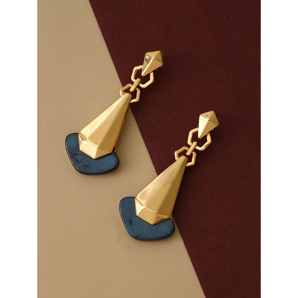 Shaze Gold Rhodium-Plated American Diamond Inscription Drop & Dangle Earrings For Women