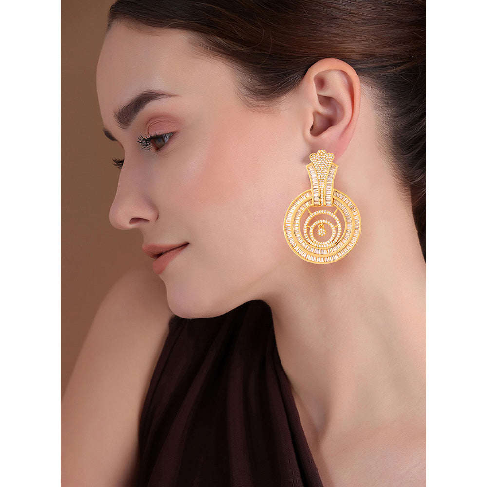 Shaze Gold Rhodium-Plated American Diamond Downward D Drop & Dangle Earrings For Women