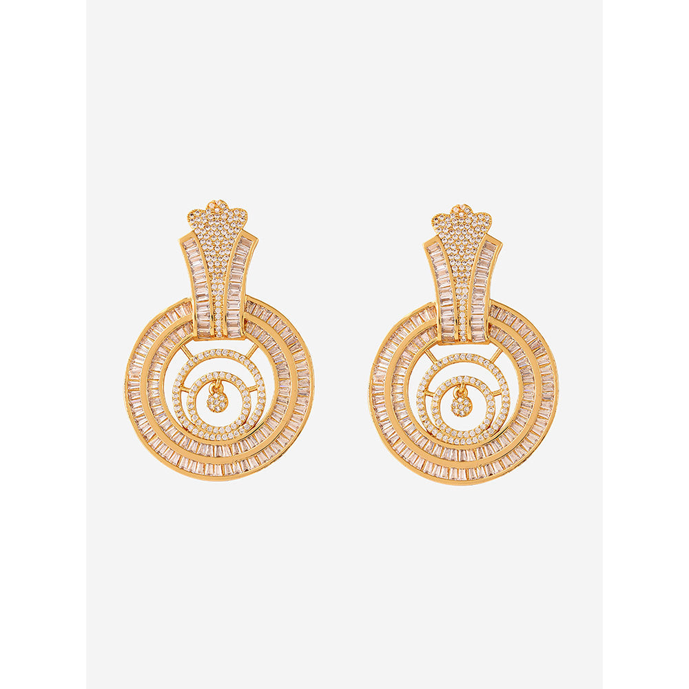 Shaze Gold Rhodium-Plated American Diamond Downward D Drop & Dangle Earrings For Women