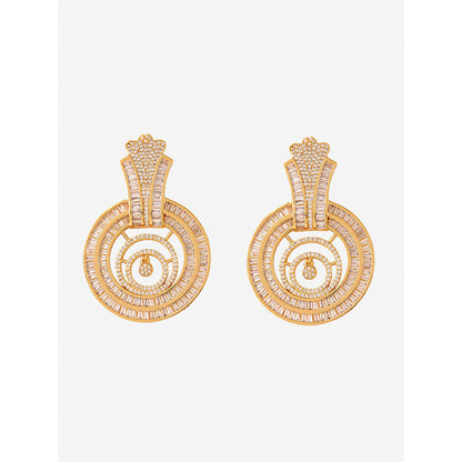 Shaze Gold Rhodium-Plated American Diamond Downward D Drop & Dangle Earrings For Women