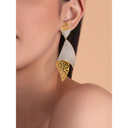 Shaze Gold Rhodium-Plated American Diamond Folded Net Drop & Dangle Earrings For Women