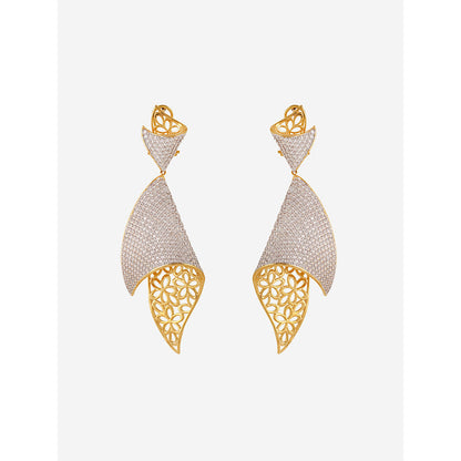 Shaze Gold Rhodium-Plated American Diamond Folded Net Drop & Dangle Earrings For Women