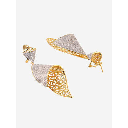 Shaze Gold Rhodium-Plated American Diamond Folded Net Drop & Dangle Earrings For Women