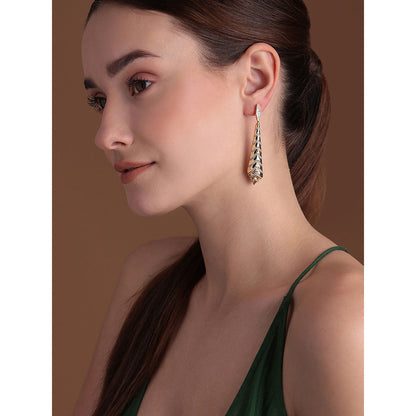 Shaze Gold Rhodium-Plated American Diamond Studded Cone Drop & Dangle Earrings For Women