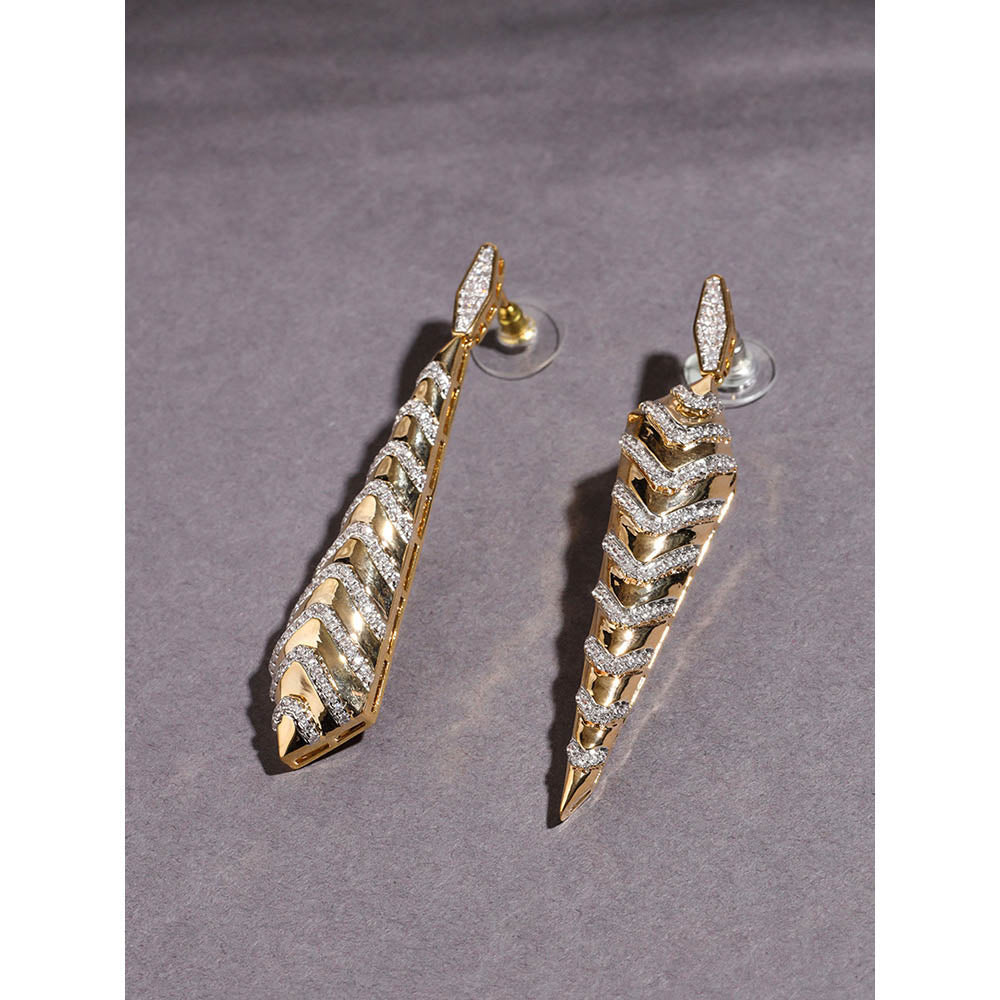 Shaze Gold Rhodium-Plated American Diamond Studded Cone Drop & Dangle Earrings For Women