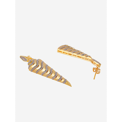 Shaze Gold Rhodium-Plated American Diamond Studded Cone Drop & Dangle Earrings For Women