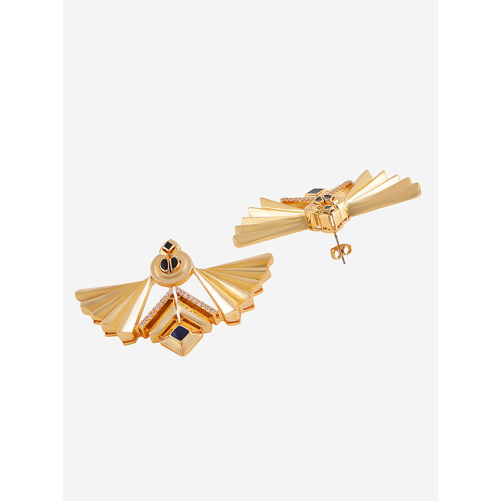 Shaze Gold Rhodium-Plated American Diamond Powerwing Studs For Women