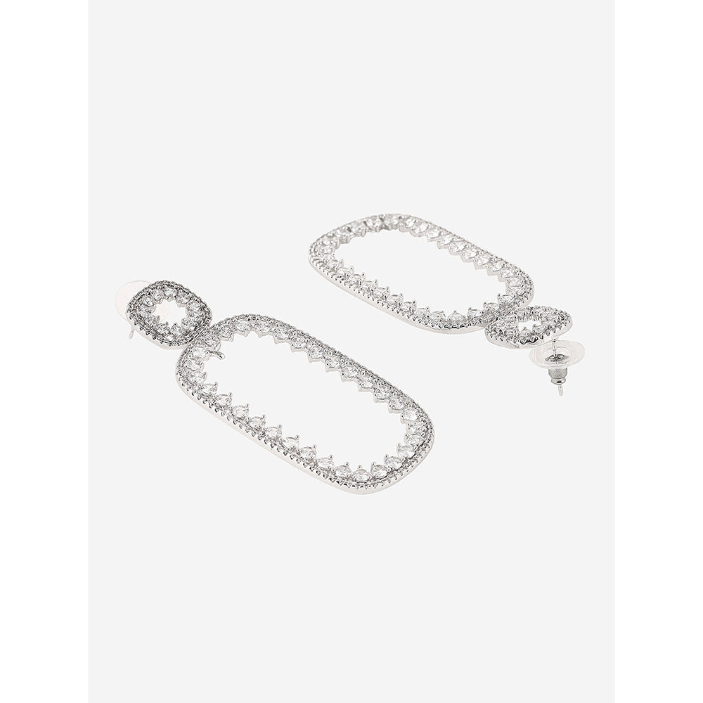 Shaze Silver Rhodium-Plated American Diamond Borderline Drop & Dangle Earrings For Women