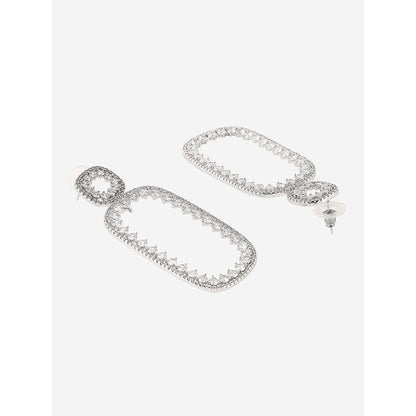 Shaze Silver Rhodium-Plated American Diamond Borderline Drop & Dangle Earrings For Women
