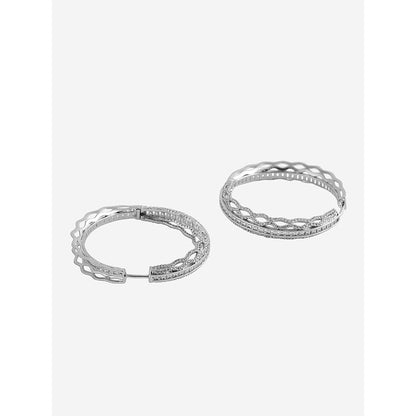 Shaze Silver Rhodium-Plated American Diamond Wave D Hoop Earrings For Women