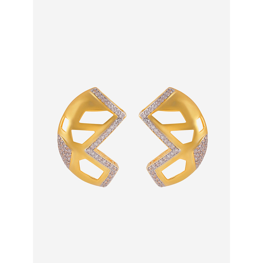 Shaze Gold Rhodium-Plated American Diamond Curve Ladder Drop & Dangle Earrings For Women