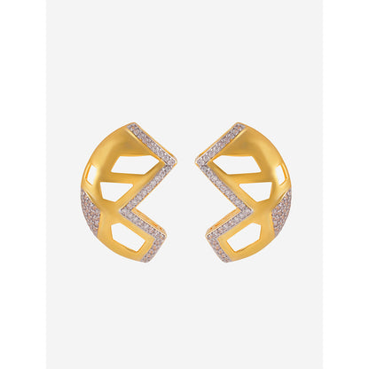 Shaze Gold Rhodium-Plated American Diamond Curve Ladder Drop & Dangle Earrings For Women