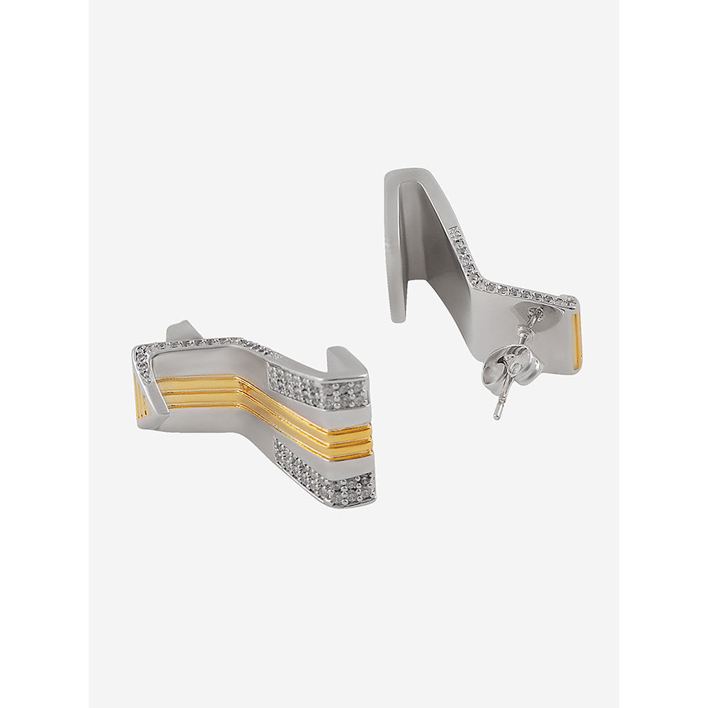 Shaze Gold Rhodium-Plated American Diamond Concurrent Stud Earrings For Women