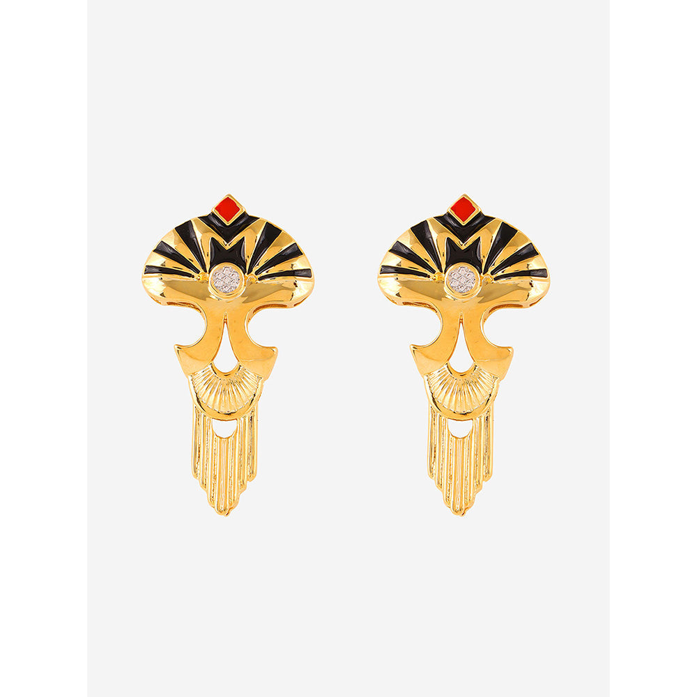 Shaze Gold Rhodium-Plated American Diamond Monumental Drop & Dangle Earrings For Women