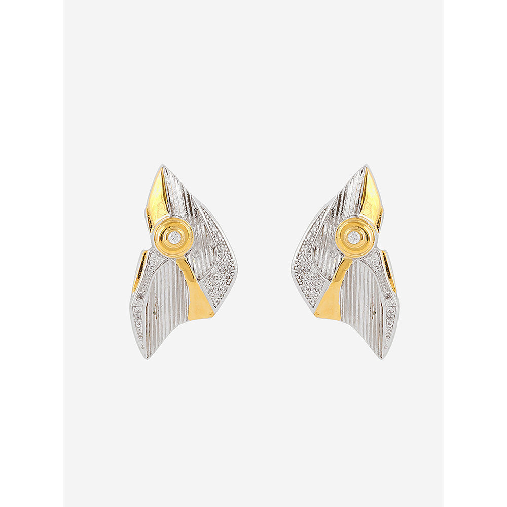 Shaze Gold Rhodium-Plated American Diamond Congnizant Stud Earrings For Women