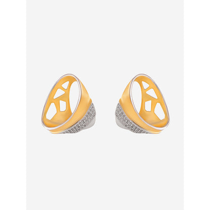 Shaze Gold Rhodium-Plated American Diamond Spaceship Stud Earrings For Women