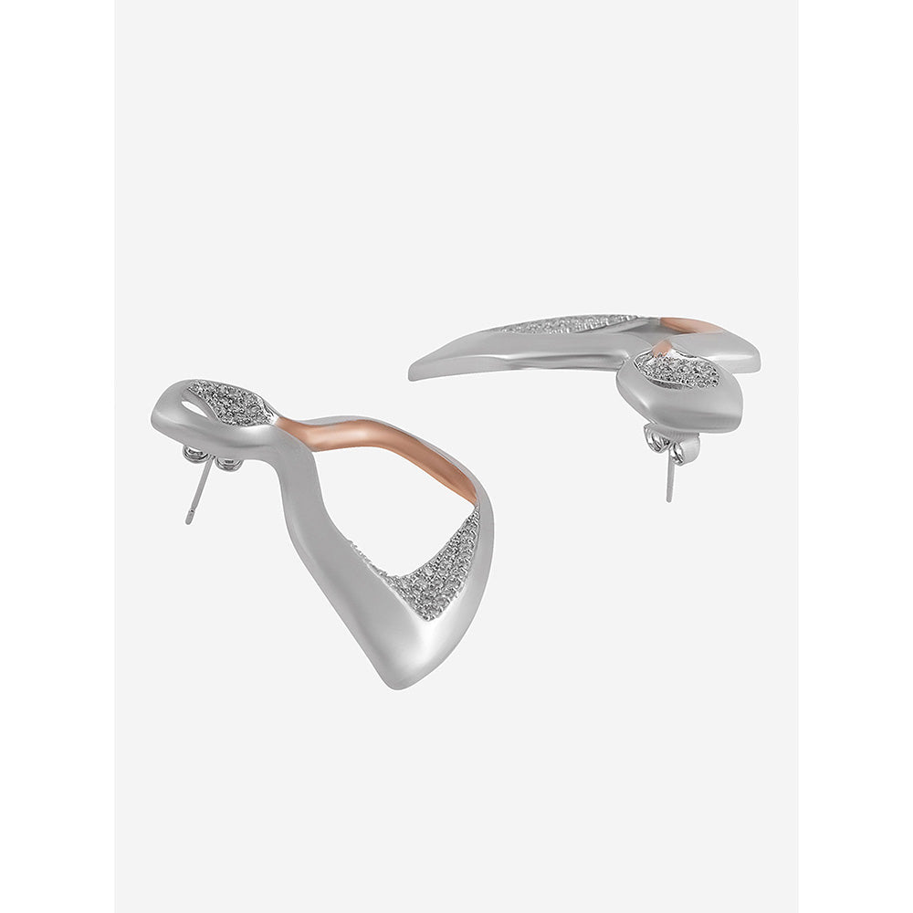 Shaze Silver Rhodium-Plated American Diamond Isochronous Drop & Dangle Earrings For Women