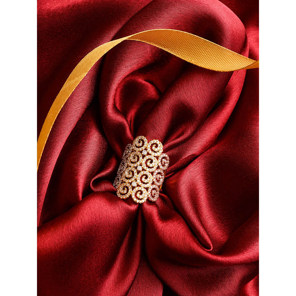 Shaze Gold Rhodium-Plated American Diamond Spiral Finger Ring