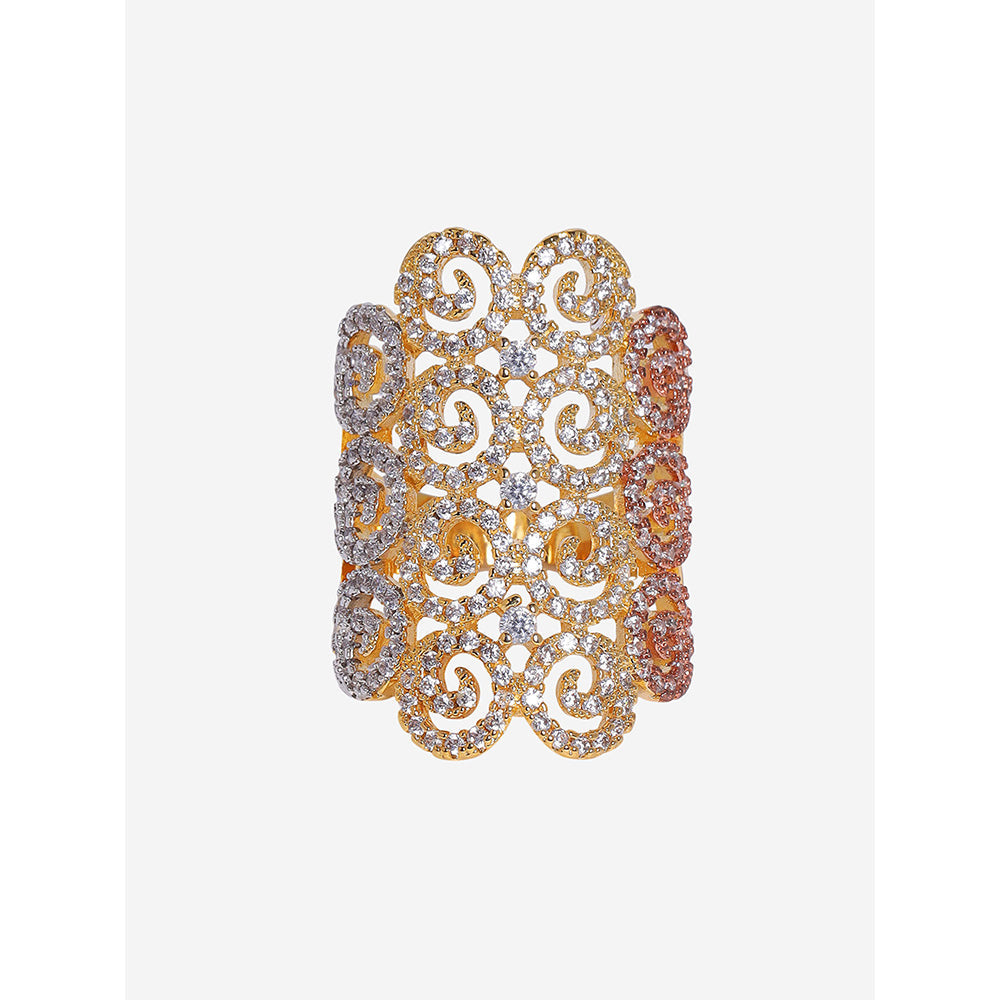 Shaze Gold Rhodium-Plated American Diamond Spiral Finger Ring