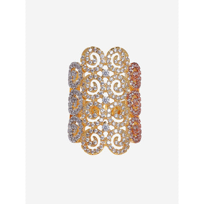 Shaze Gold Rhodium-Plated American Diamond Spiral Finger Ring