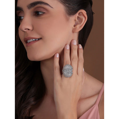 Shaze Silver Rhodium-Plated American Diamond Incut Finger Ring