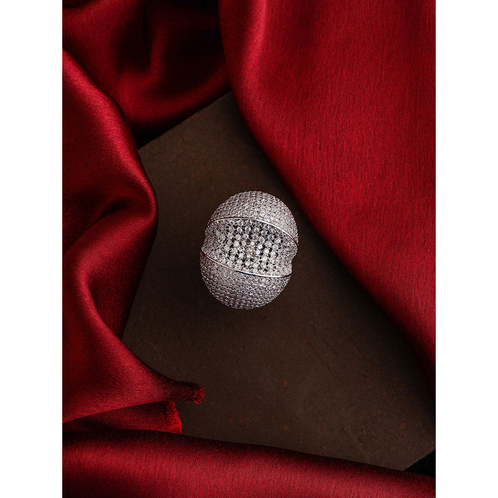 Shaze Silver Rhodium-Plated American Diamond Incut Finger Ring