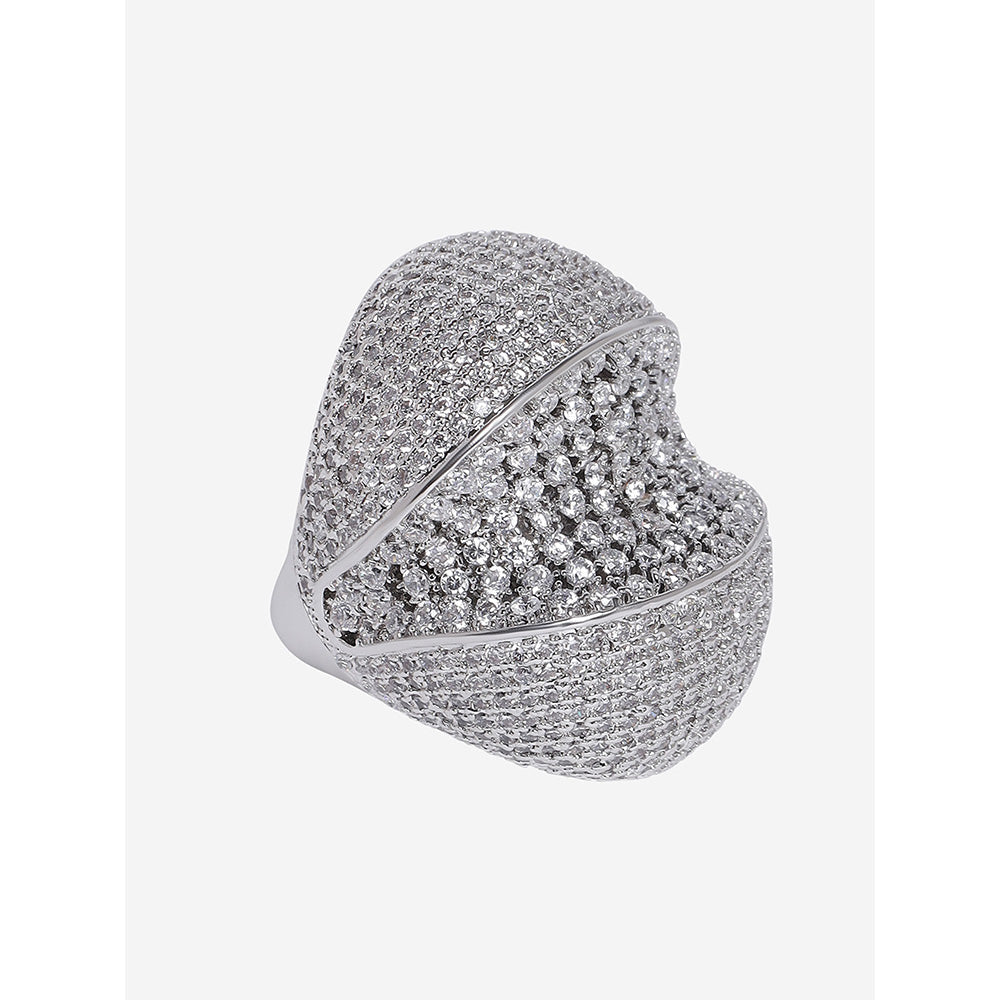 Shaze Silver Rhodium-Plated American Diamond Incut Finger Ring