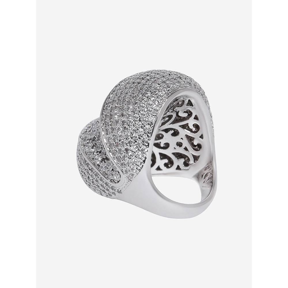 Shaze Silver Rhodium-Plated American Diamond Incut Finger Ring