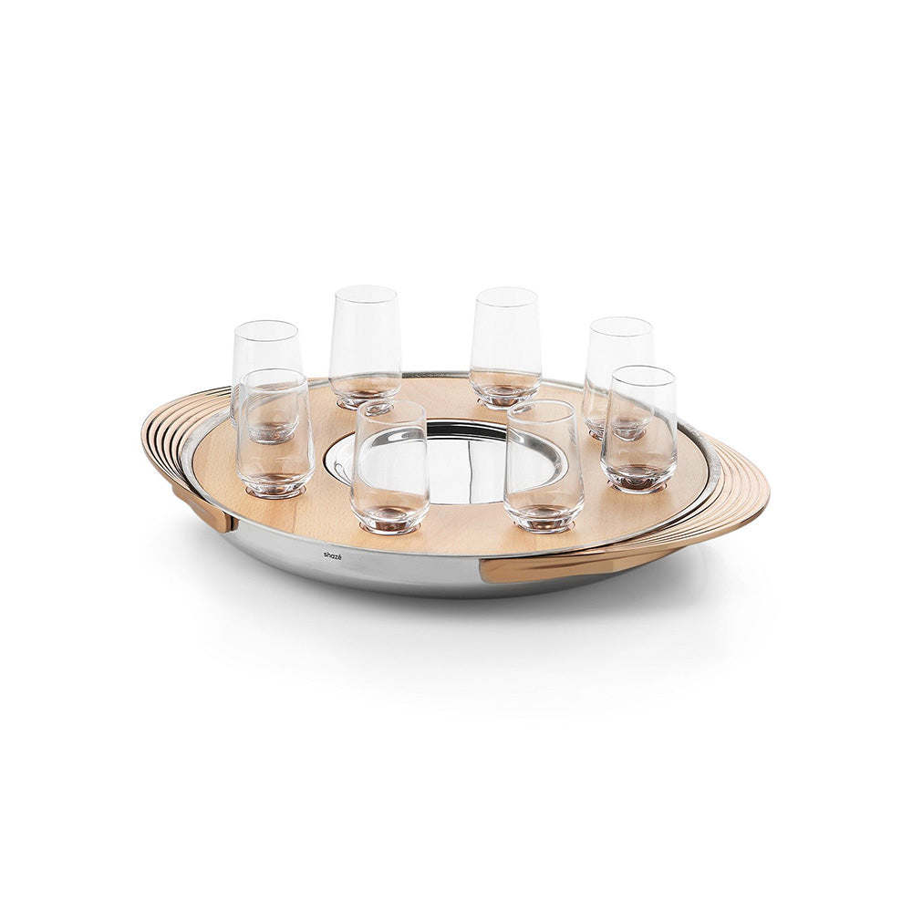 Shaze Turntable Shot Tray Natural Shot Glasses