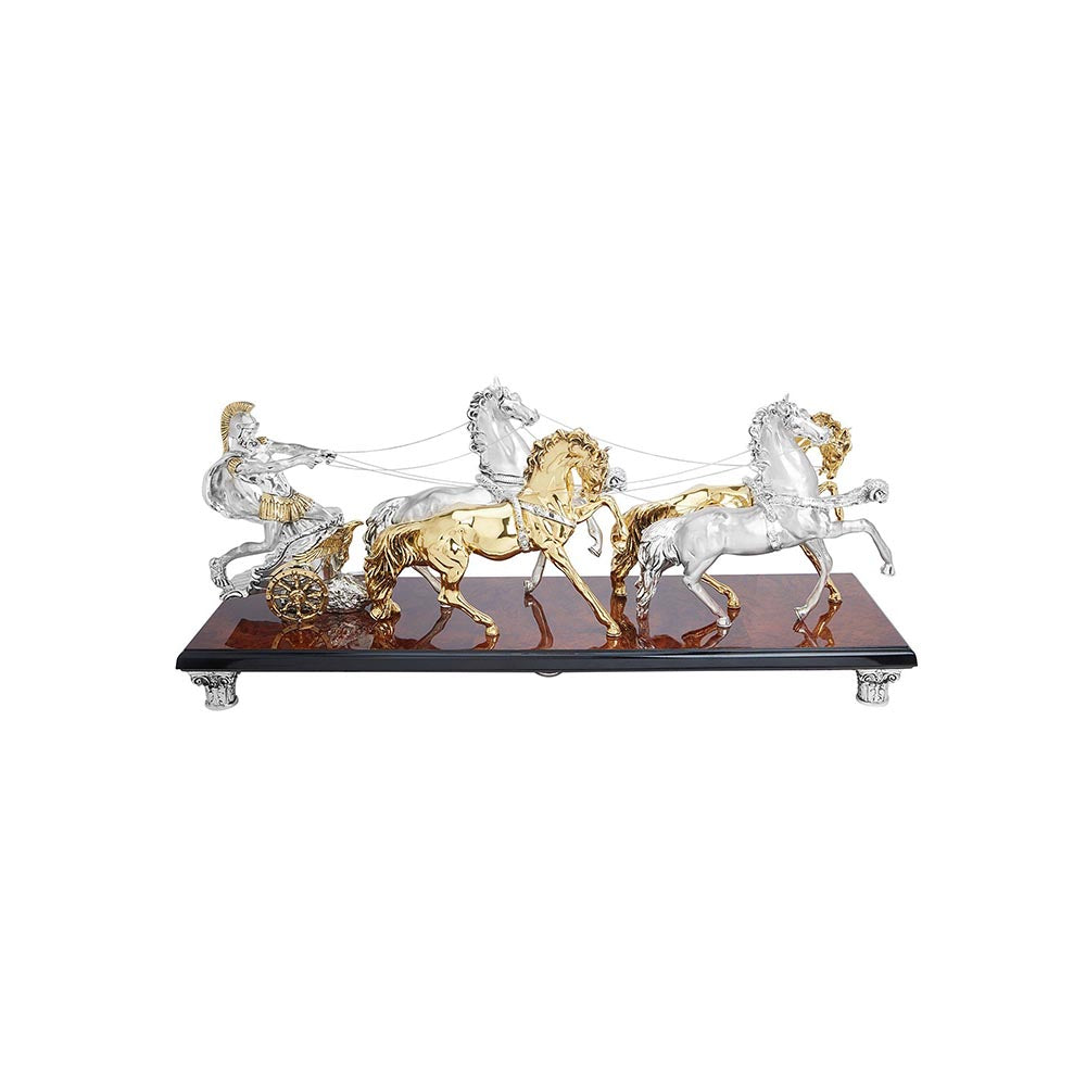 Shaze Roma Chariot Horse Decor for Home Base Material Resin and Silver Plated