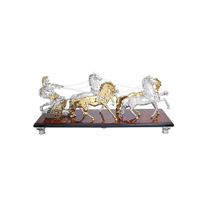 Shaze Roma Chariot Horse Decor for Home Base Material Resin and Silver Plated