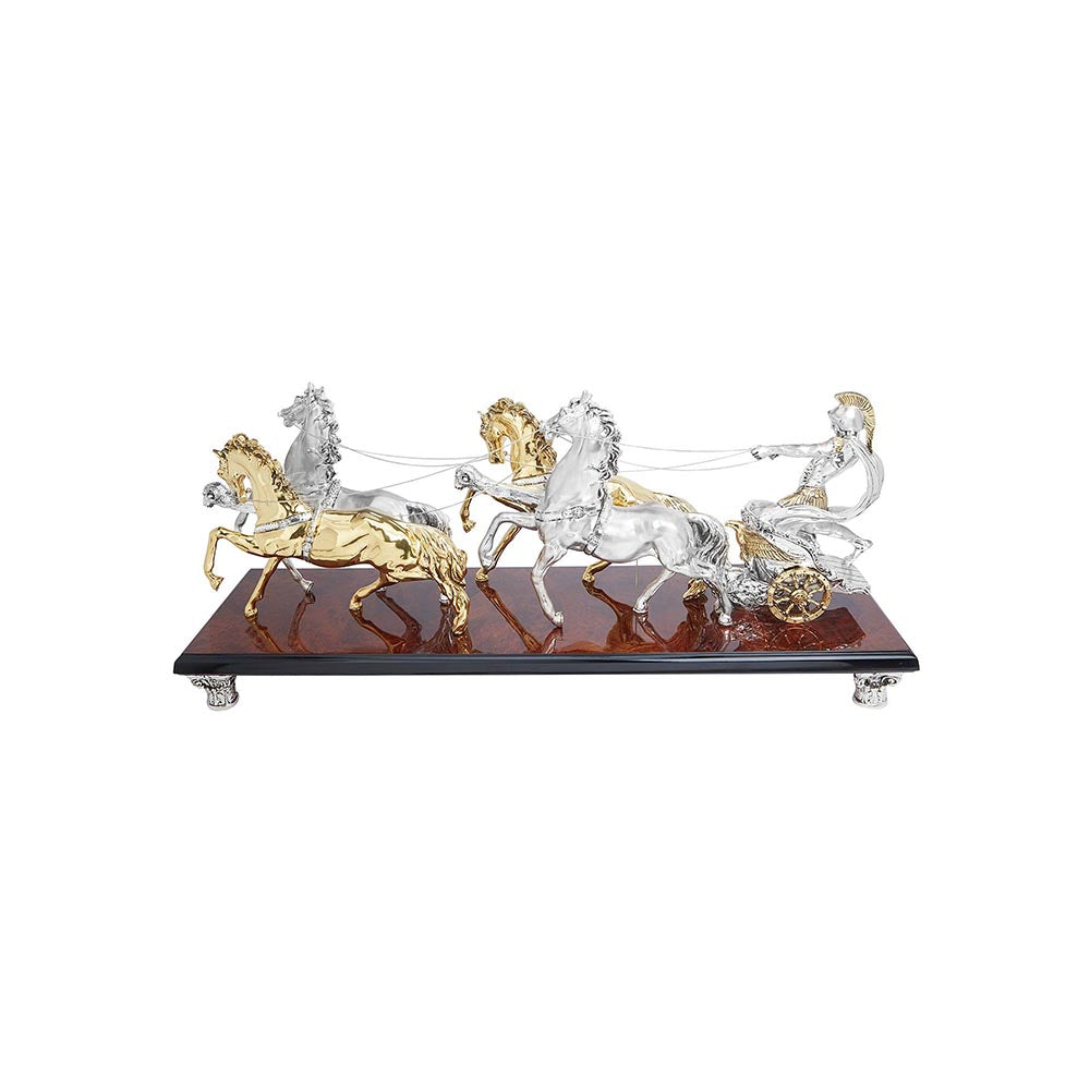 Shaze Roma Chariot Horse Decor for Home Base Material Resin and Silver Plated