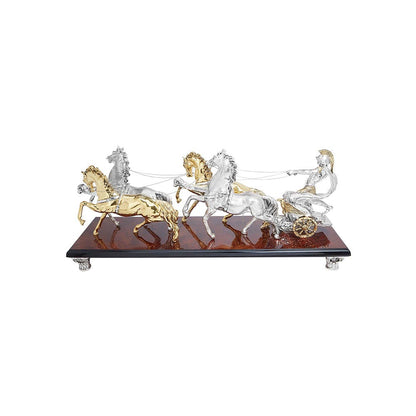 Shaze Roma Chariot Horse Decor for Home Base Material Resin and Silver Plated