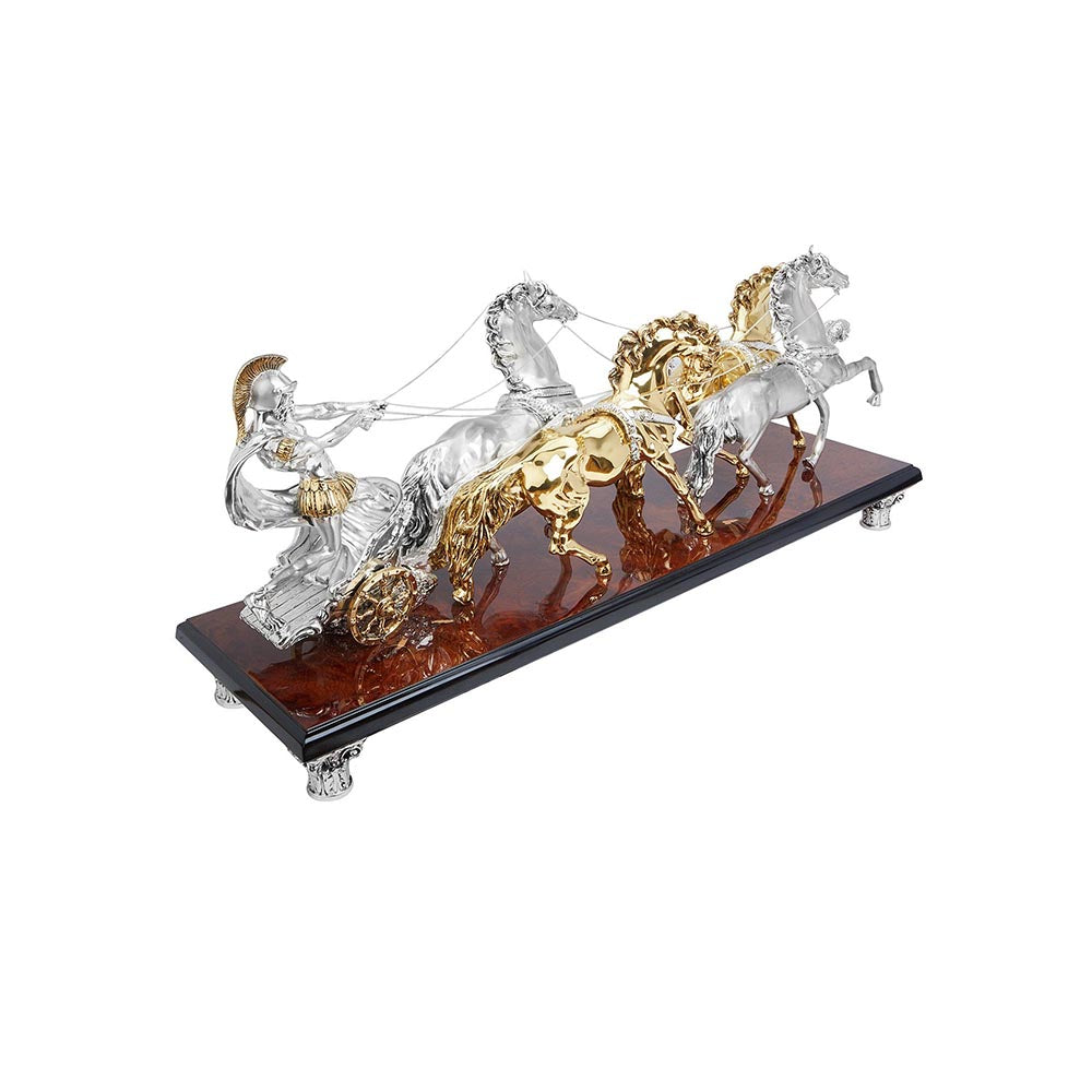 Shaze Roma Chariot Horse Decor for Home Base Material Resin and Silver Plated