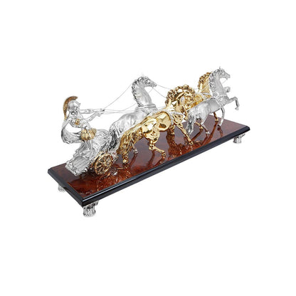Shaze Roma Chariot Horse Decor for Home Base Material Resin and Silver Plated