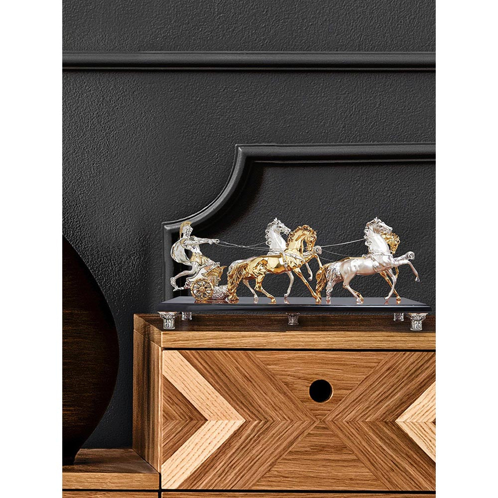 Shaze Roma Chariot Horse Decor for Home Base Material Resin and Silver Plated