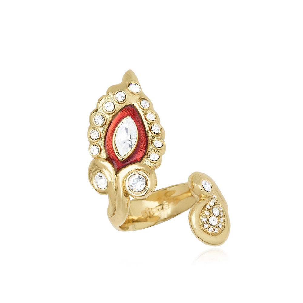 Shaze Anzio Enamelled Maroon Ring