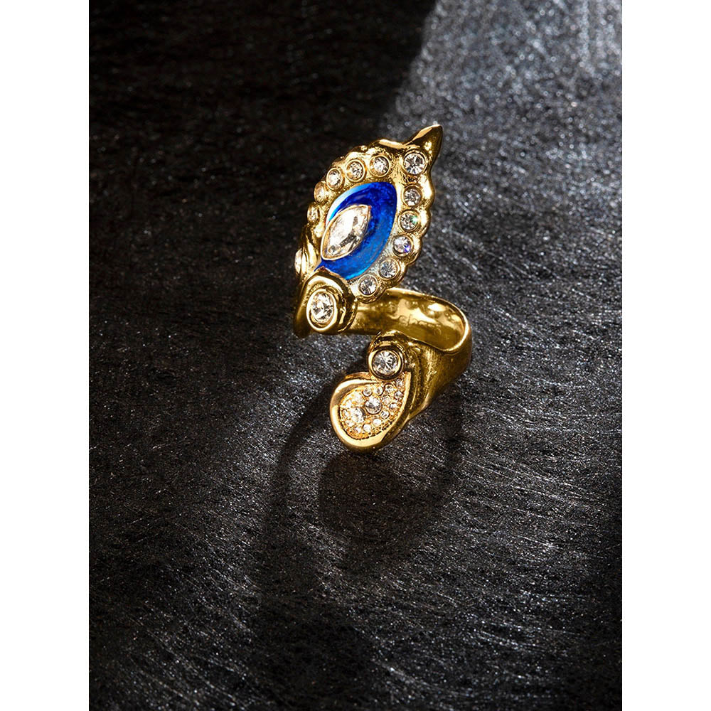 Shaze Anzio Enamelled Navy Blue Ring