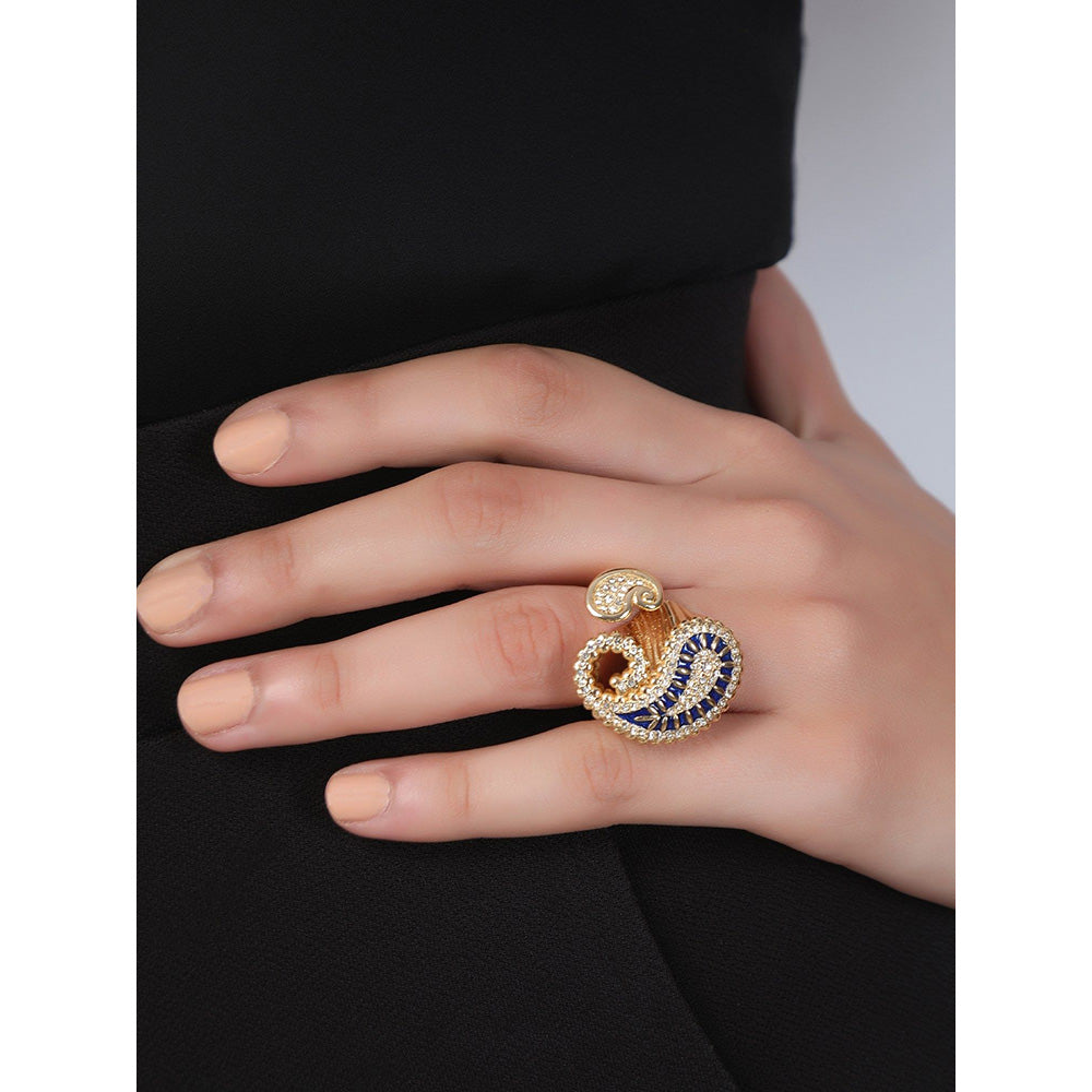 Shaze Prato Zircon Studded Navy Blue Ring