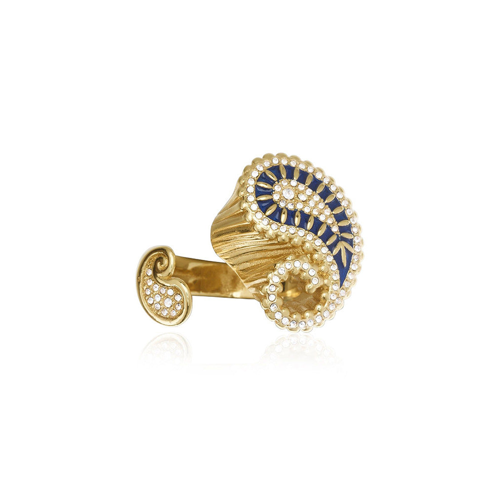 Shaze Prato Zircon Studded Navy Blue Ring
