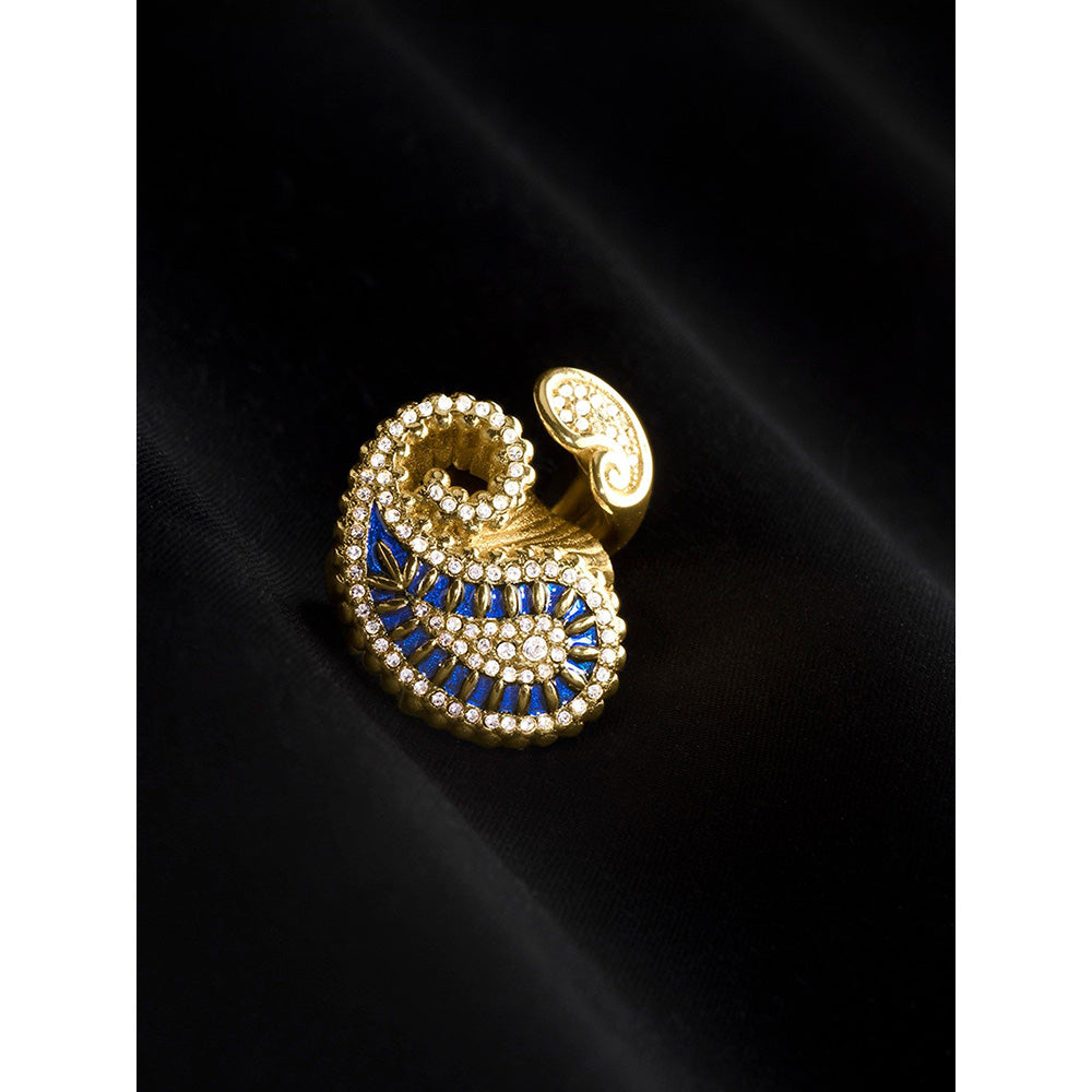 Shaze Prato Zircon Studded Navy Blue Ring