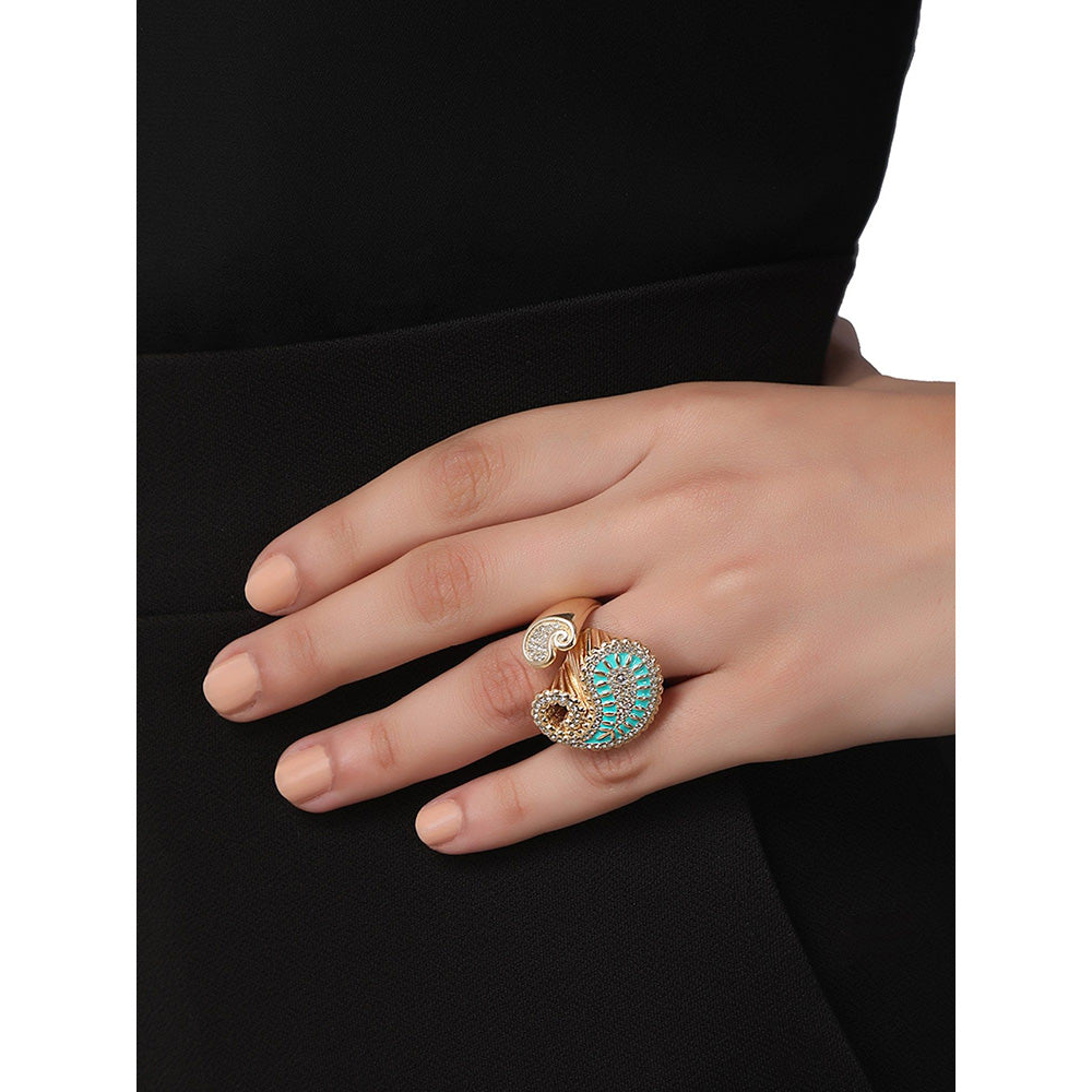 Shaze Prato Zircon Studded Turquoise Ring