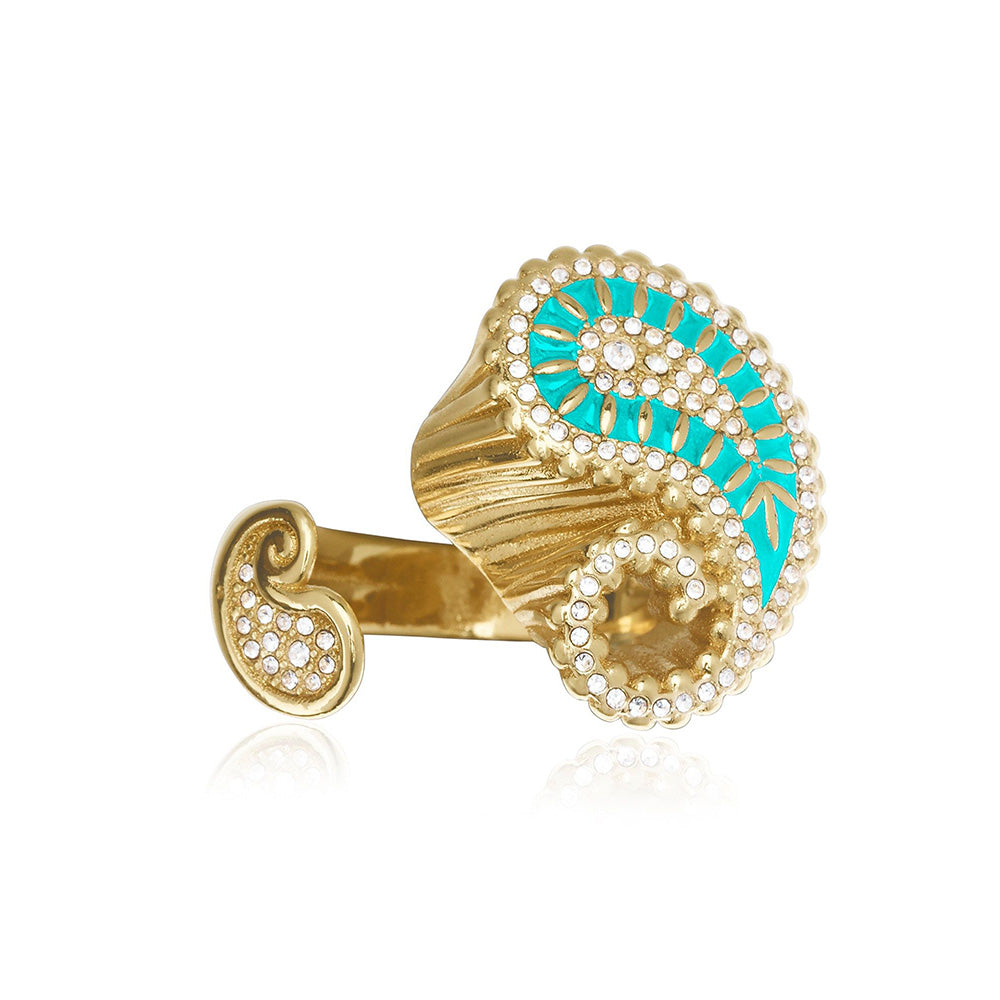 Shaze Prato Zircon Studded Turquoise Ring
