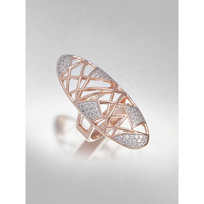 Shaze Oval Long Ring Made of Brass Cubic Zirconina Stones Ring Size 7