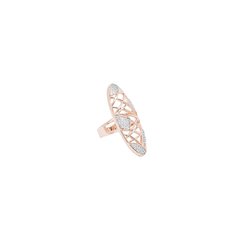 Shaze Oval Long Ring Made of Brass Cubic Zirconina Stones Ring Size 7