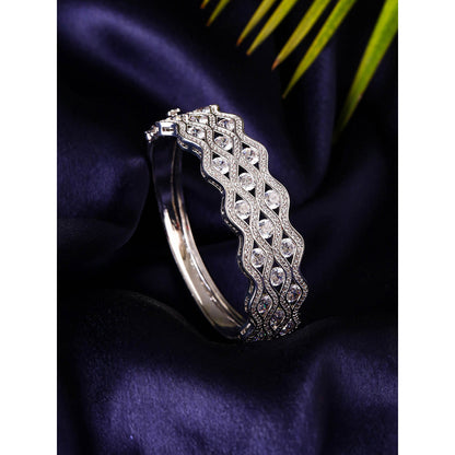 Shaze Cubic Zirconia Silver Plated Winding Cuff Bracelet
