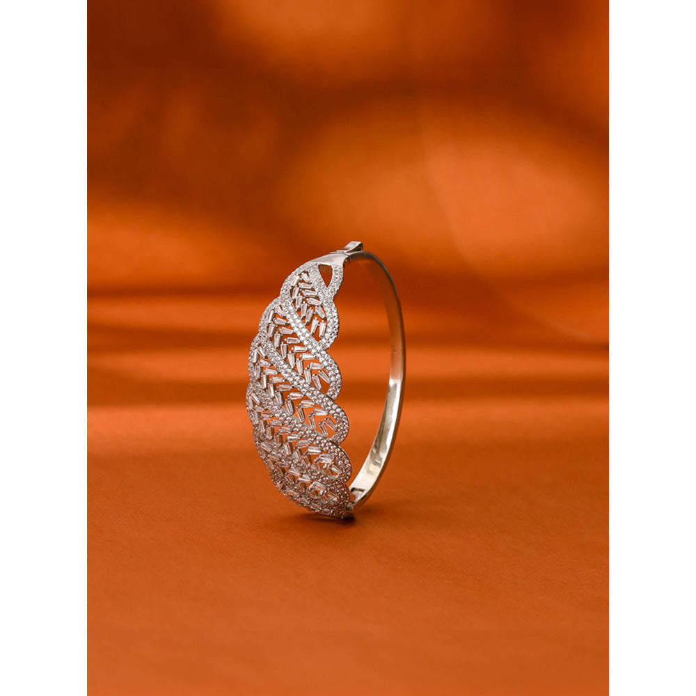 Shaze Cubic Zirconia Silver Plated V- Fluid Bracelet