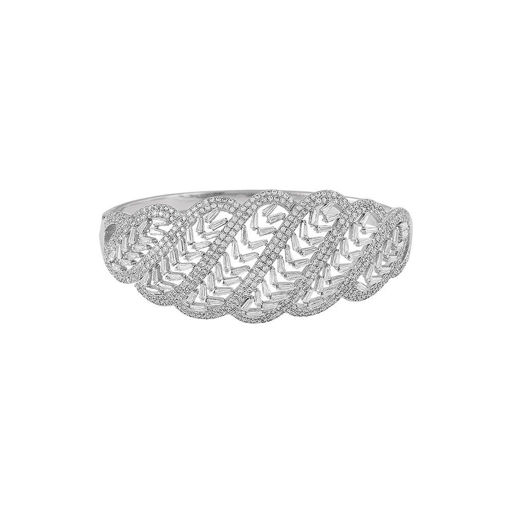 Shaze Cubic Zirconia Silver Plated V- Fluid Bracelet