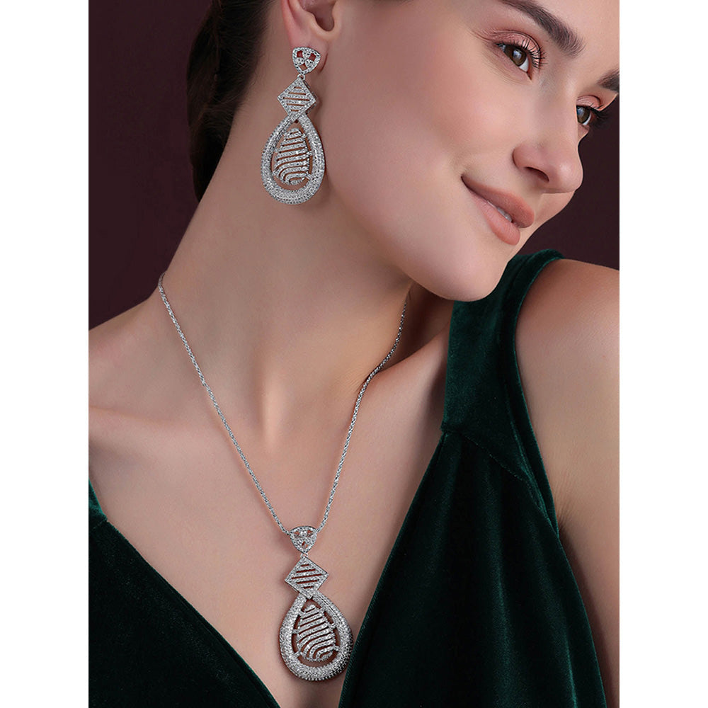 Shaze Cubic Zirconia Silver Plated Wavy Drop Set